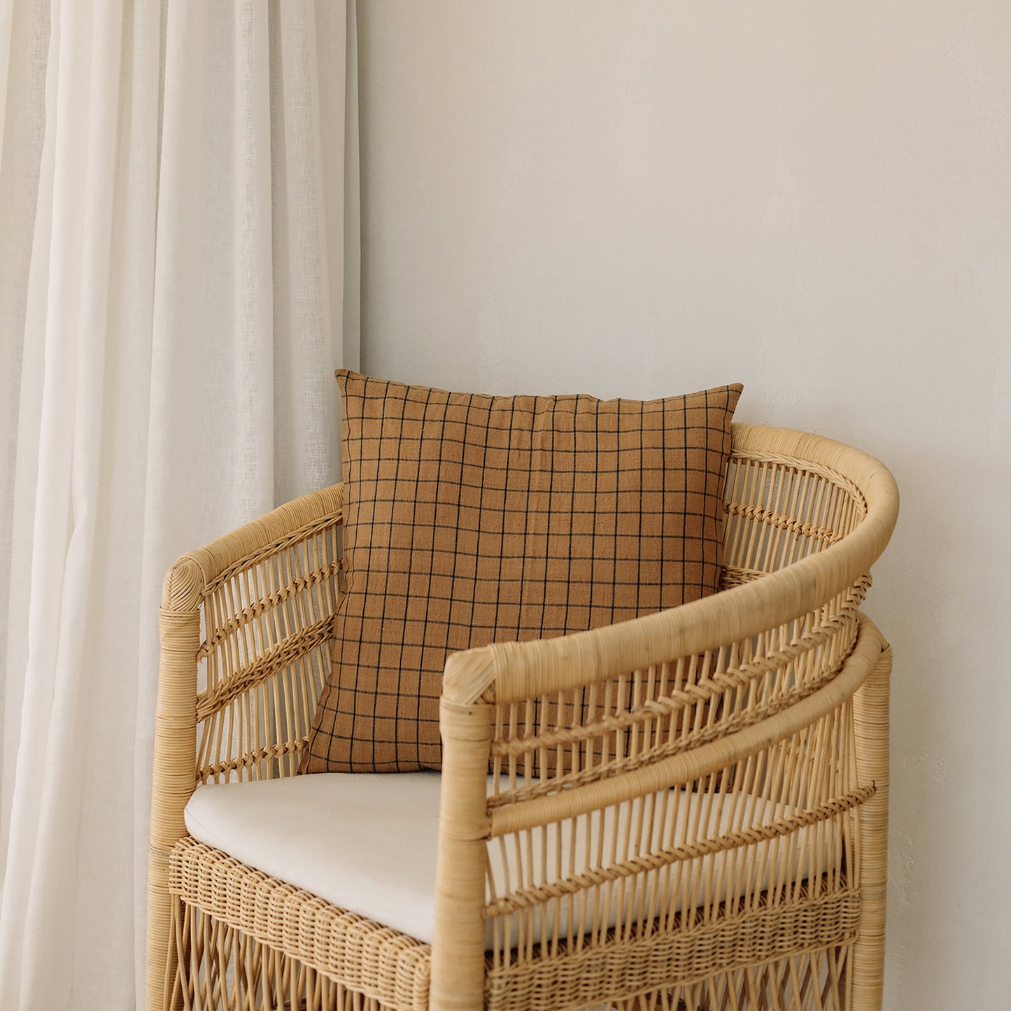 Rustic Elegance Brown Throw Pillow Cover with Grid Pattern