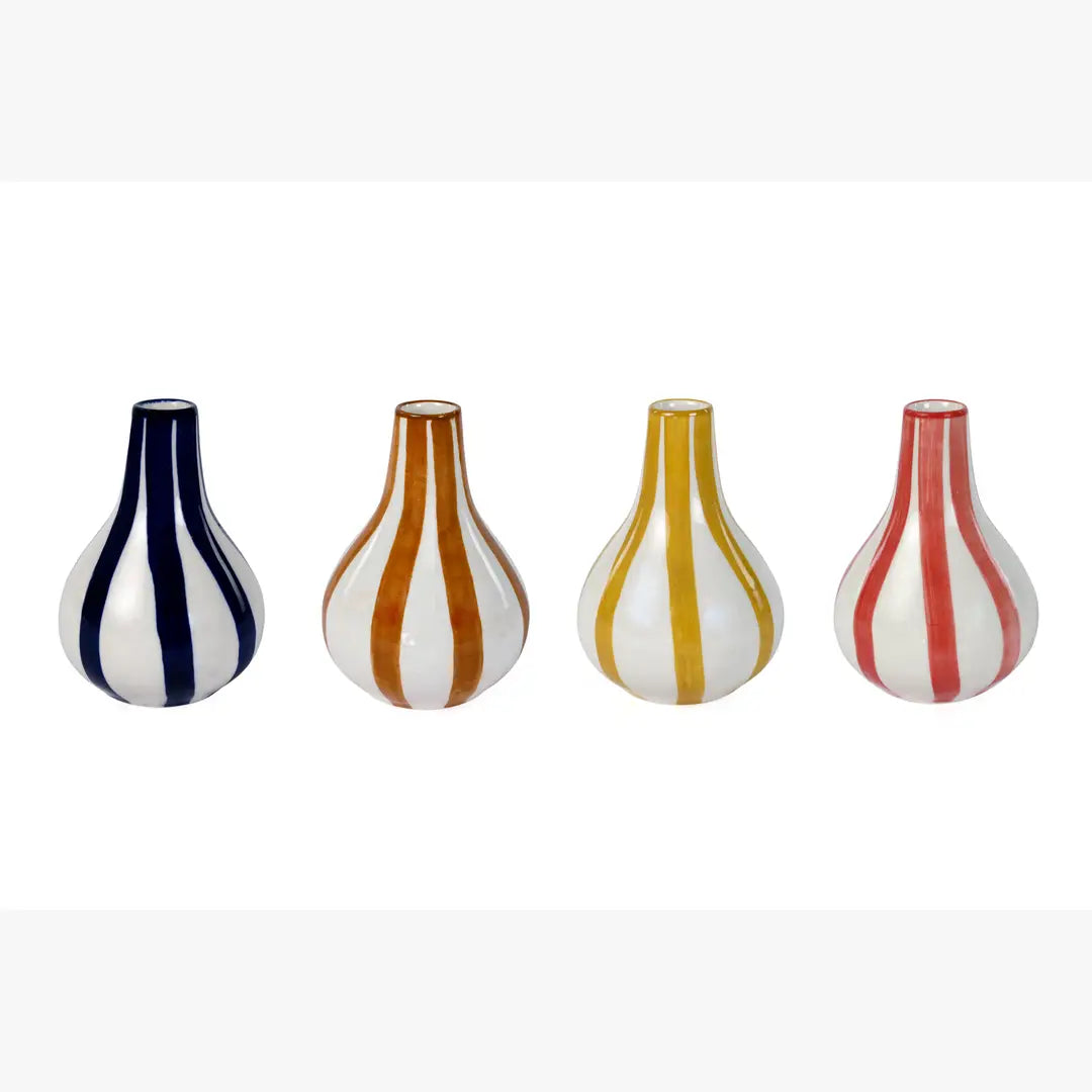 Ceramic Stripe bud vase, 3.5 x 3.5 x 4.75 Inches- Blue