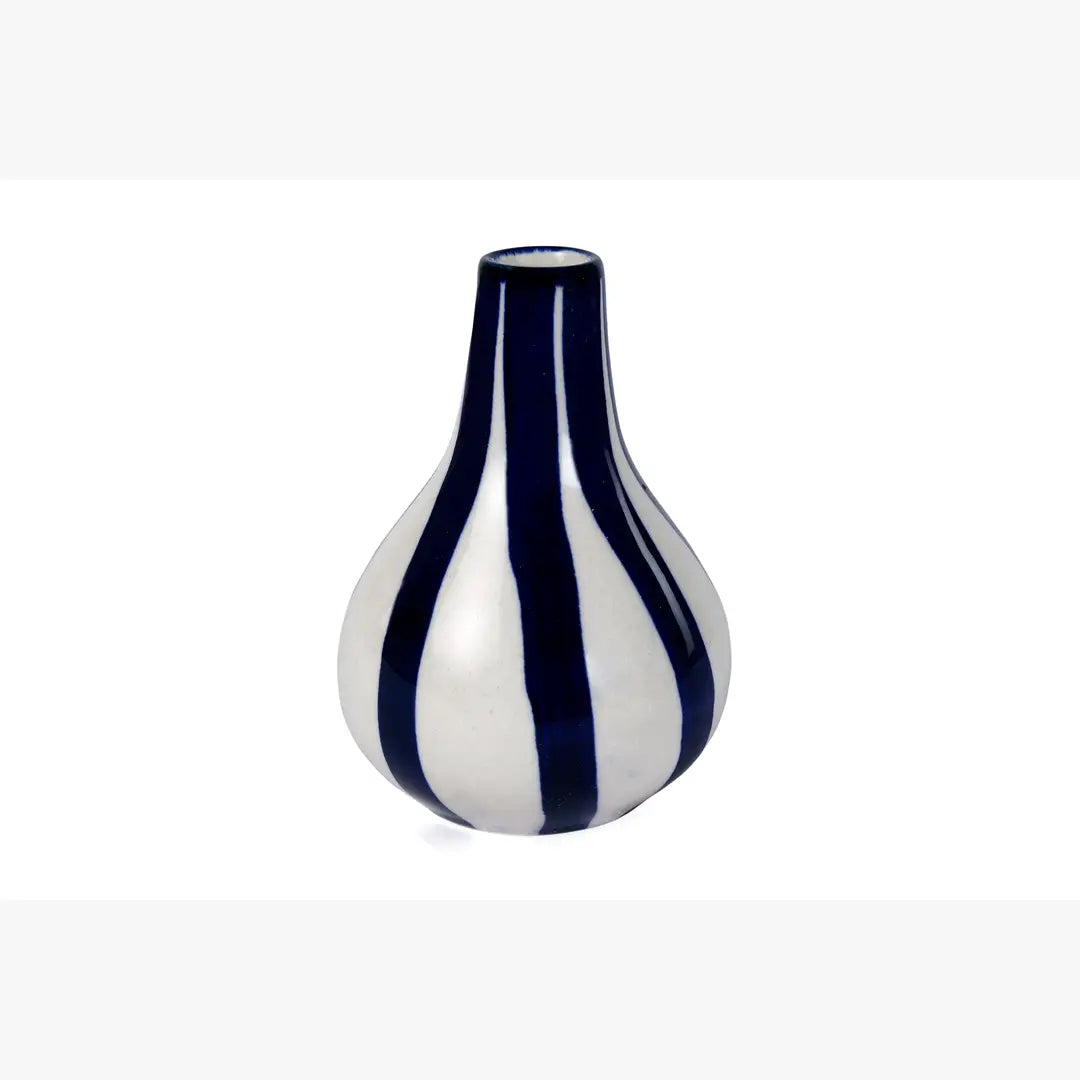 Ceramic Stripe bud vase, 3.5 x 3.5 x 4.75 Inches- Blue