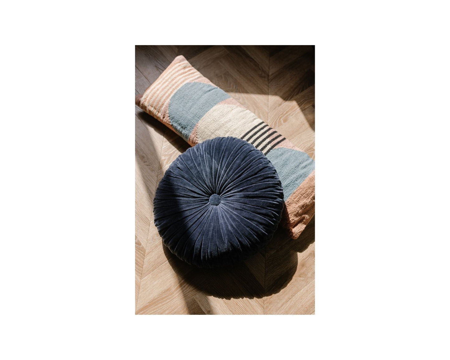 Handmade Circle Geo Lumbar Pillow, Multi Blue - 12x34 inch