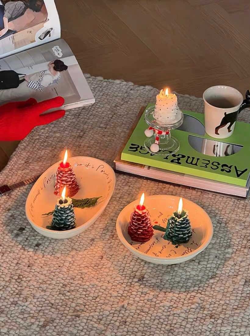 3 Pcs - Pine Cone Scented Soy Wax Candles ( $13.3 Each ) - Christmas Decorative Candles