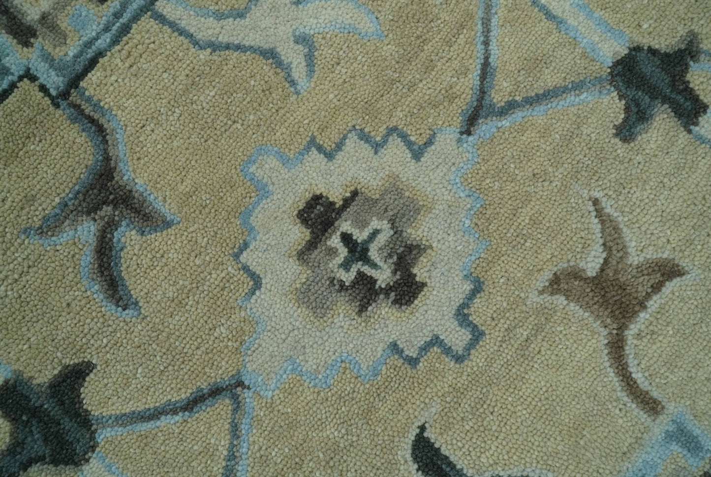 8x10 Beige, Ivory and Blue Hand Tufted Floral Oriental Oushak wool area rug