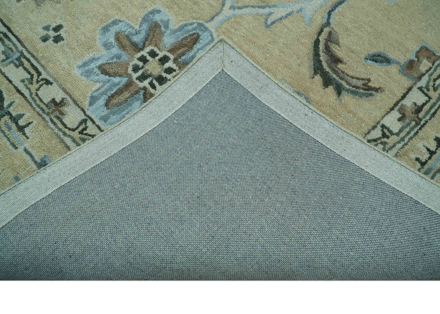 8x10 Beige, Ivory and Blue Hand Tufted Floral Oriental Oushak wool area rug