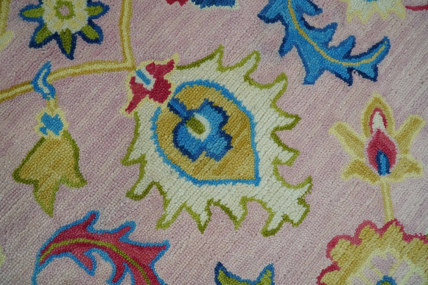 8x10 Vibrant Colorful Pink, Olive and Blue Oriental Oushak Hand Tufted area rug