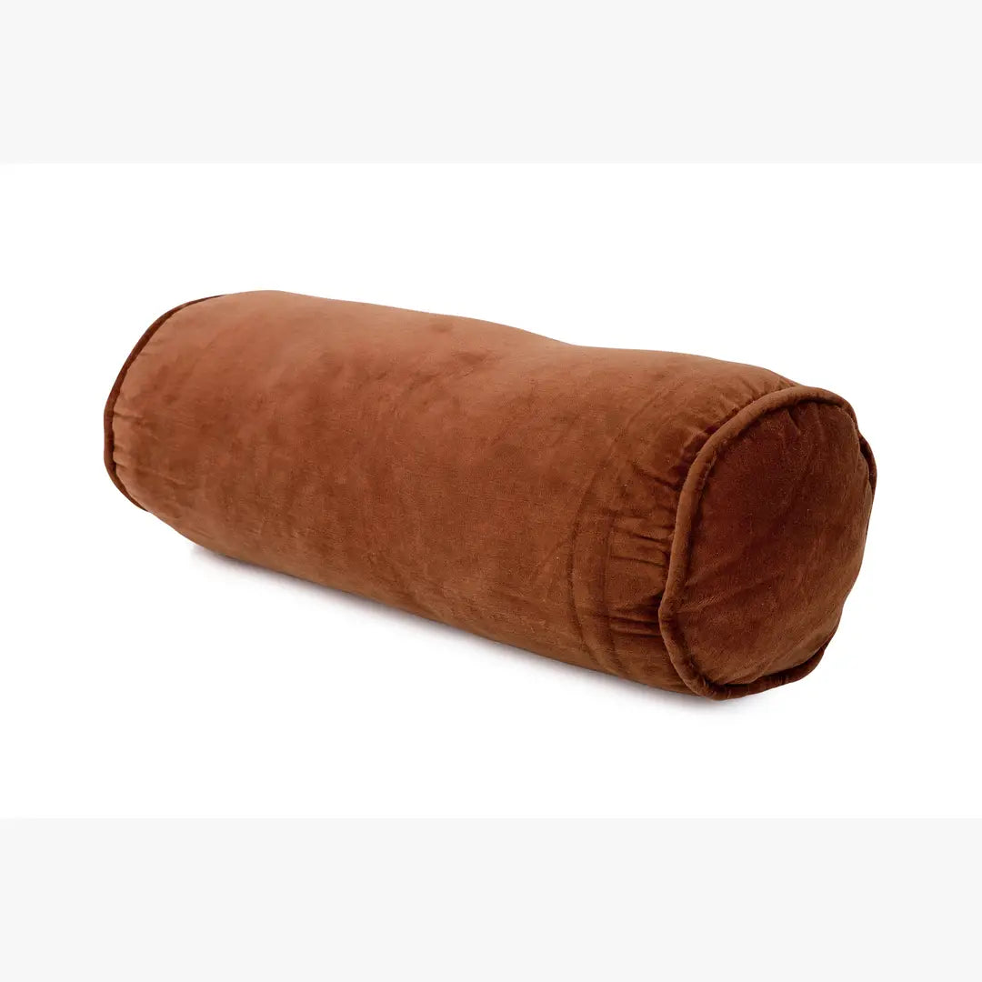Velvet Handmade bolster Pillow Rust - 18x7 Inches