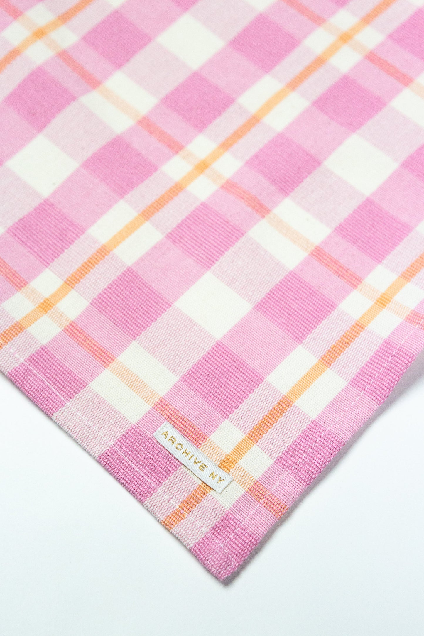 Abigail Plaid Dinner Napkin in Bubblegum and Peach
