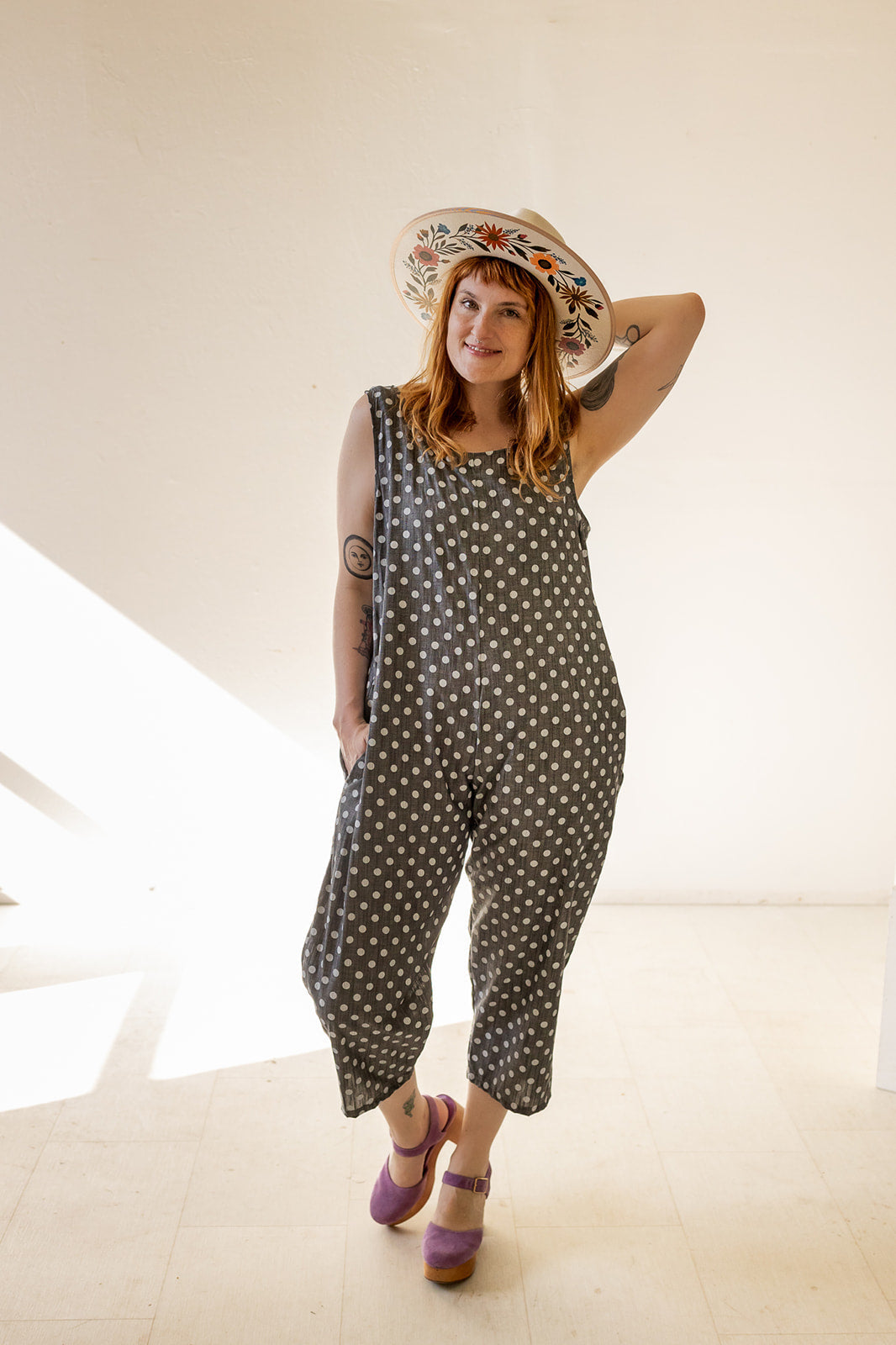 Houseline Classic Jumpsuit in Polka Dot Chambray