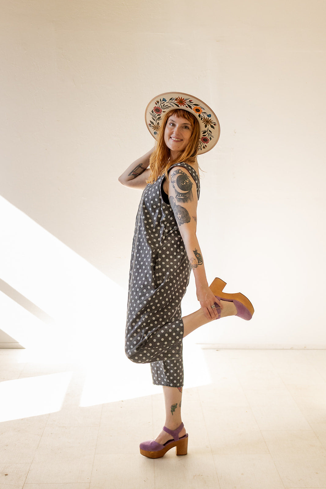 Houseline Classic Jumpsuit in Polka Dot Chambray
