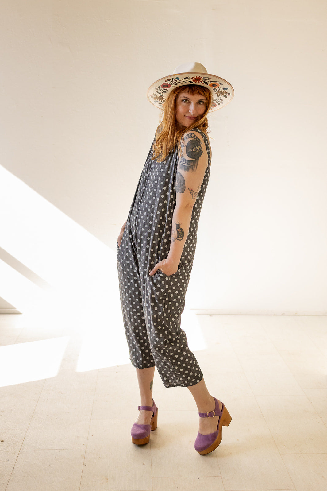 Houseline Classic Jumpsuit in Polka Dot Chambray