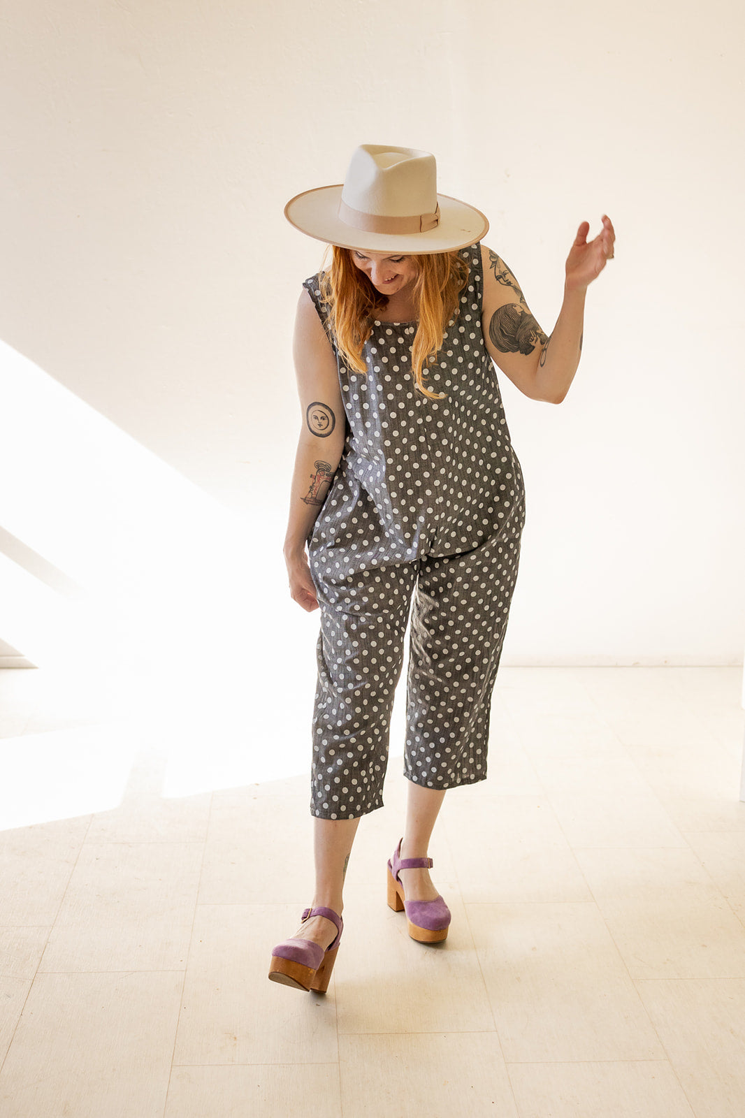 Houseline Classic Jumpsuit in Polka Dot Chambray