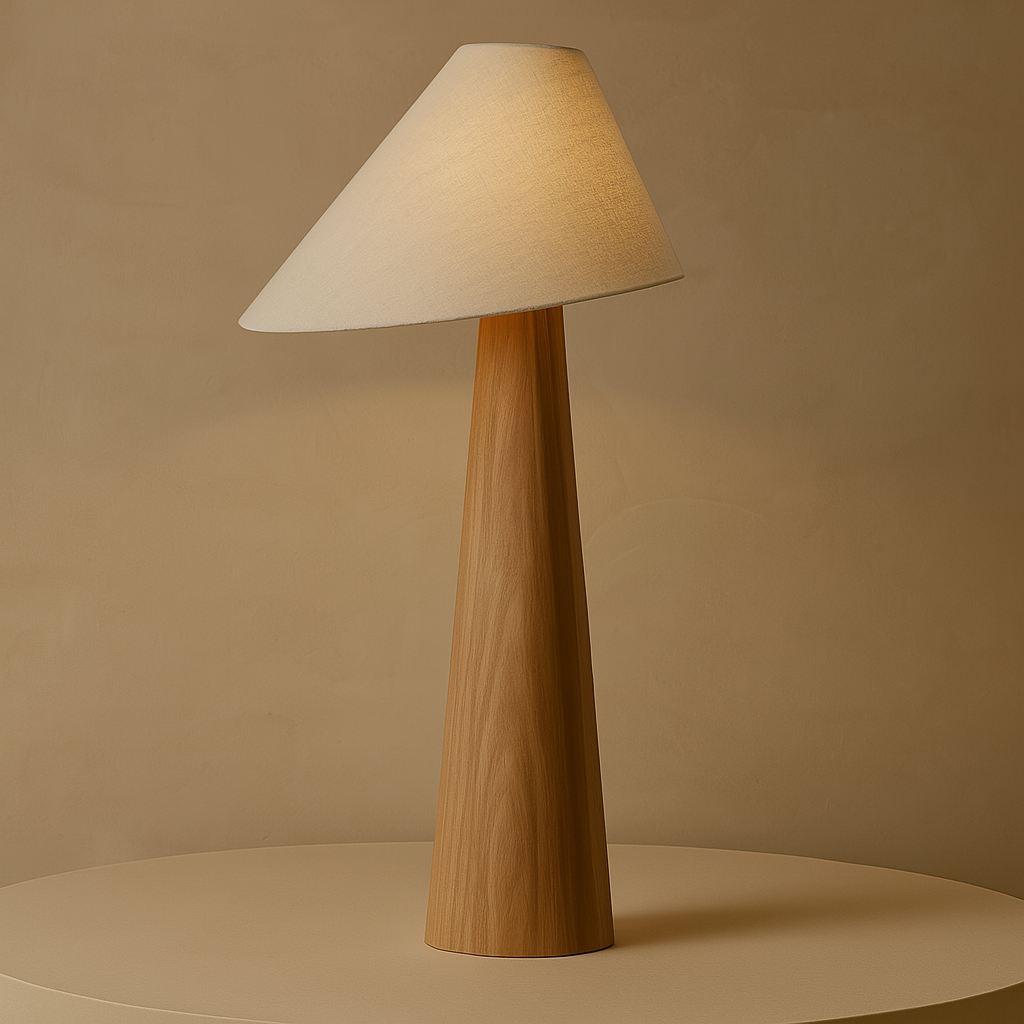 Nogy Sora Floor Lamp - Cone Wood Style with Linen Shade – Minimalist Warm Ambient Lighting