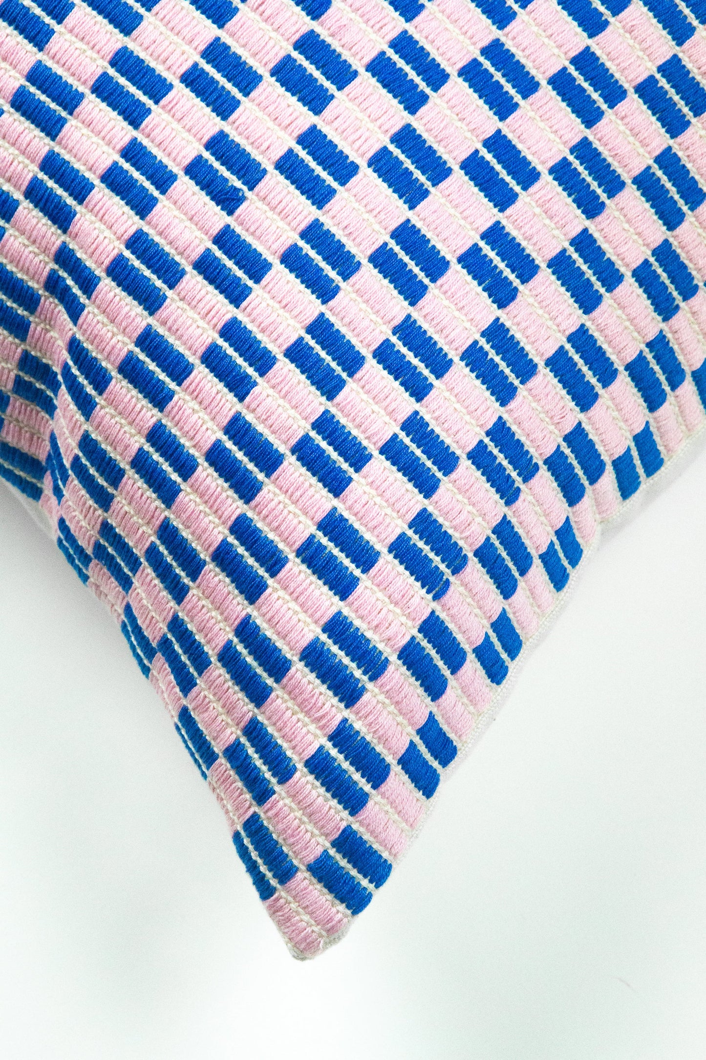 Checkered Brocade Pillow - Pink & Blue - Square