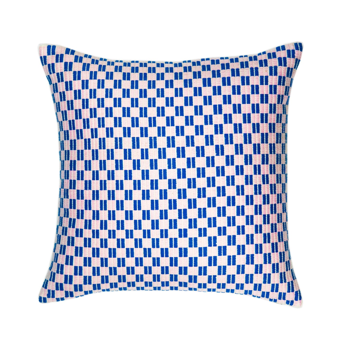 Checkered Brocade Pillow - Pink & Blue - Square