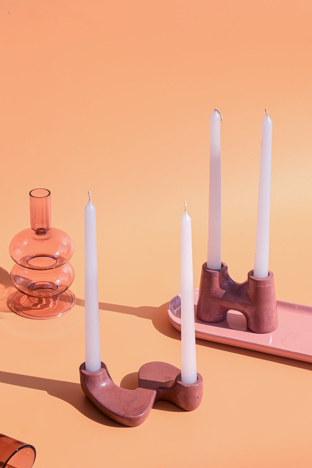 "H" Style Nordic Concrete Candle Holder - Brown (Set of 2)