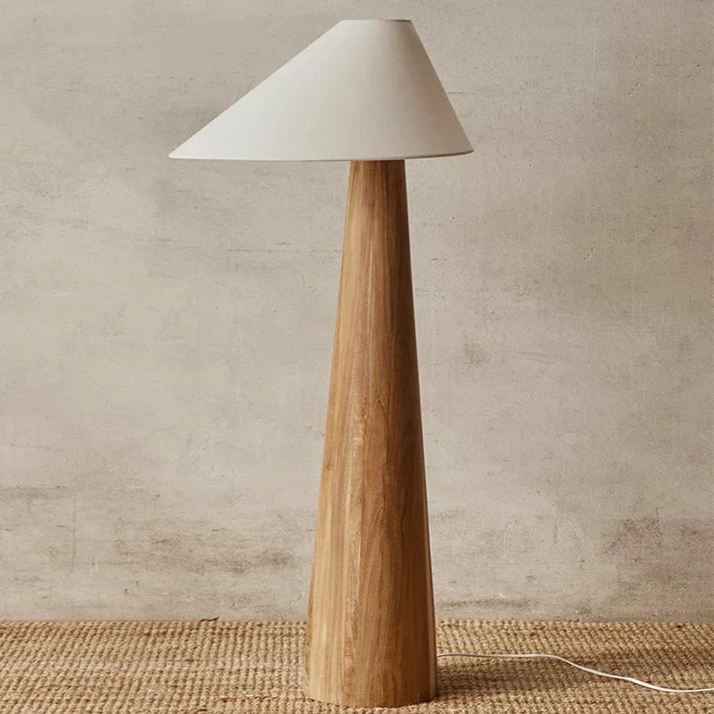 Nogy Sora Floor Lamp - Cone Wood Style with Linen Shade – Minimalist Warm Ambient Lighting