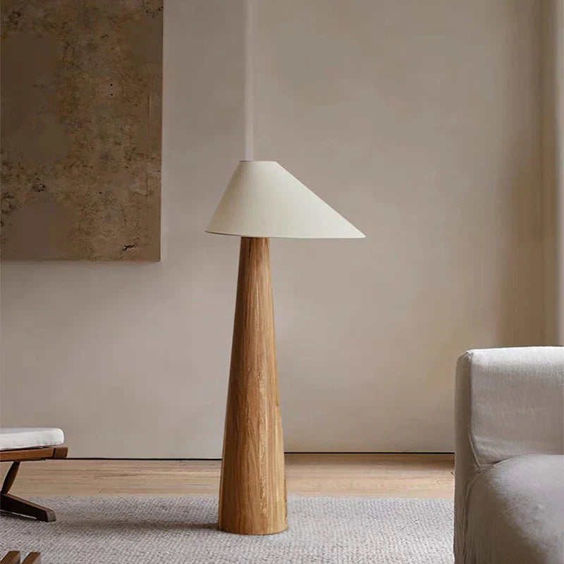 Nogy Sora Floor Lamp - Cone Wood Style with Linen Shade – Minimalist Warm Ambient Lighting