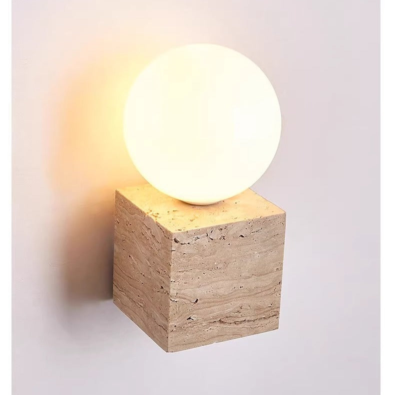 Nogy Modern Minimalist Round Ball Square Stone Glass 1-Light Wall Sconce Lamp