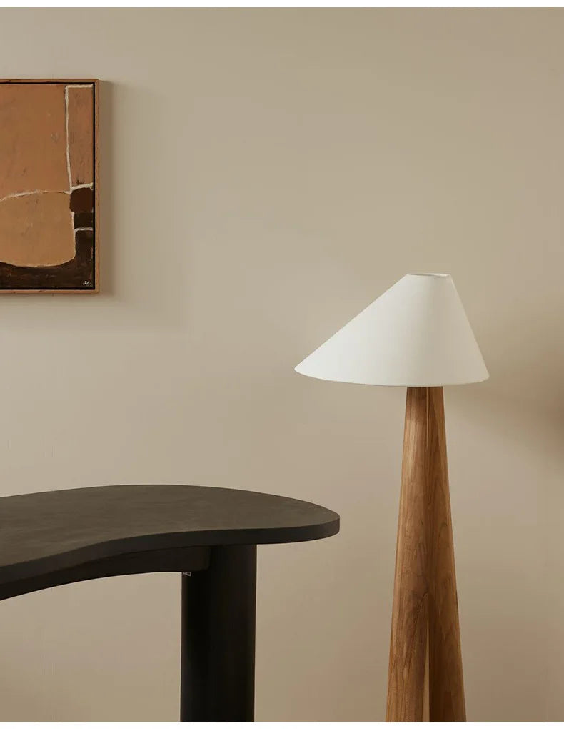 Nogy Sora Floor Lamp - Cone Wood Style with Linen Shade – Minimalist Warm Ambient Lighting