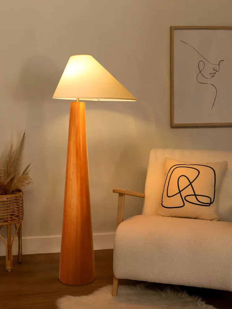 Nogy Sora Floor Lamp - Cone Wood Style with Linen Shade – Minimalist Warm Ambient Lighting