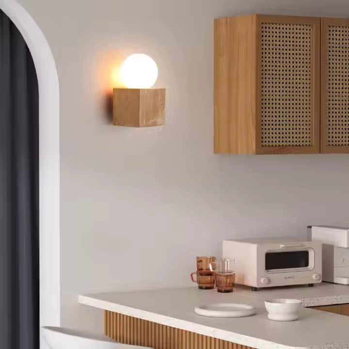 Nogy Modern Minimalist Round Ball Square Stone Glass 1-Light Wall Sconce Lamp