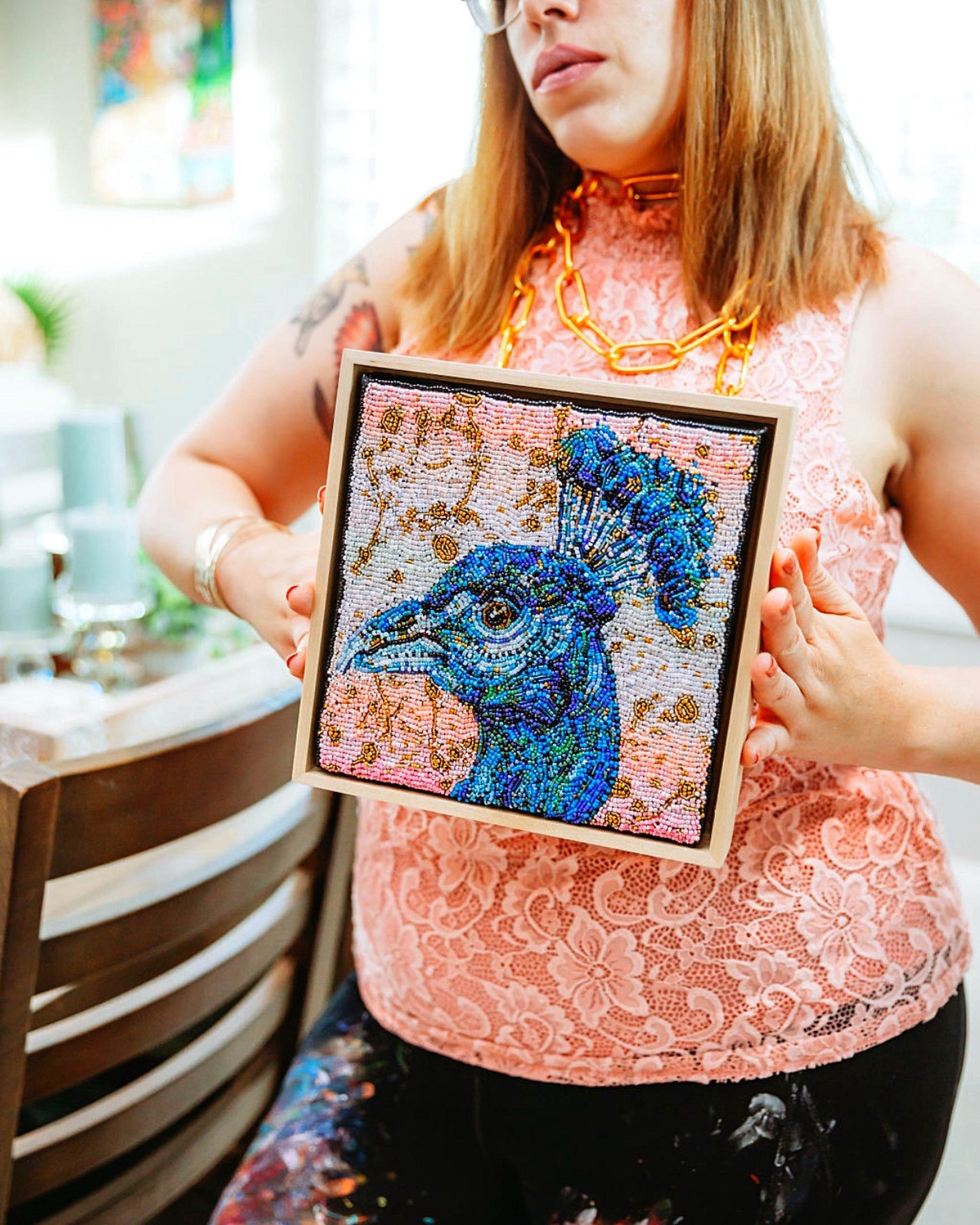 Golden Hour Peacock ( Fully Beaded Artwork )