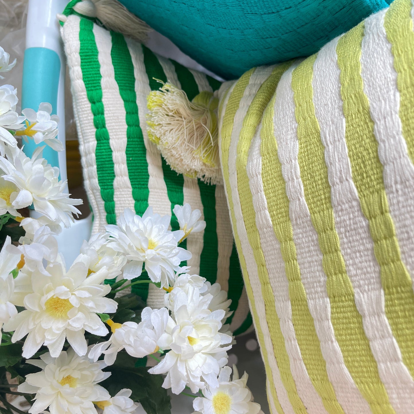 Antigua Pillow - Lemon Lime + Ivory Stripe