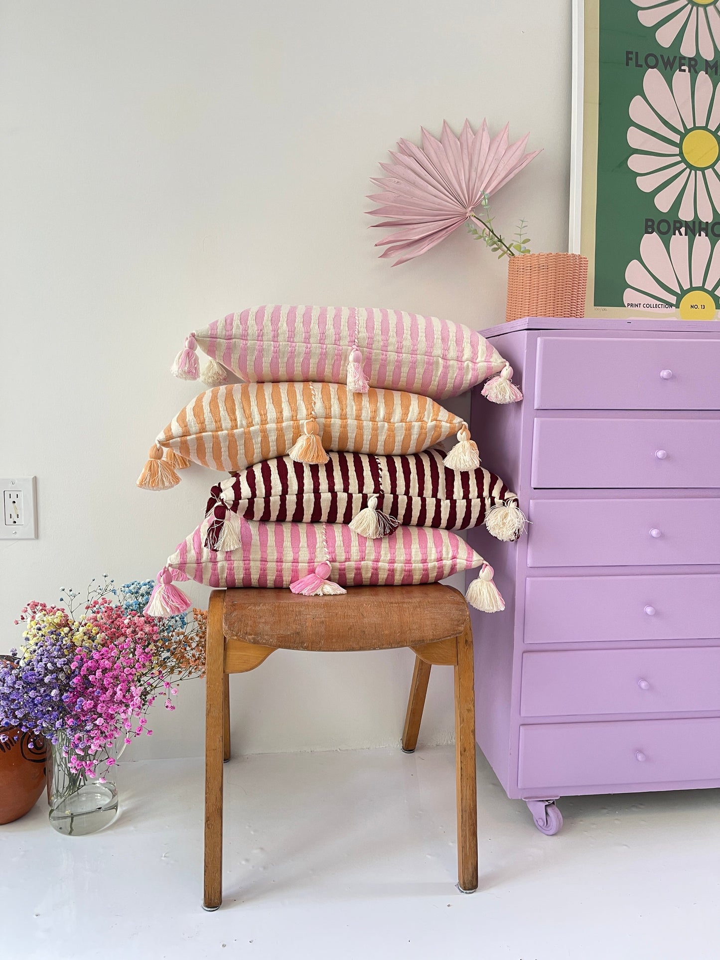 Antigua Pillow - Bubblegum Pink Striped