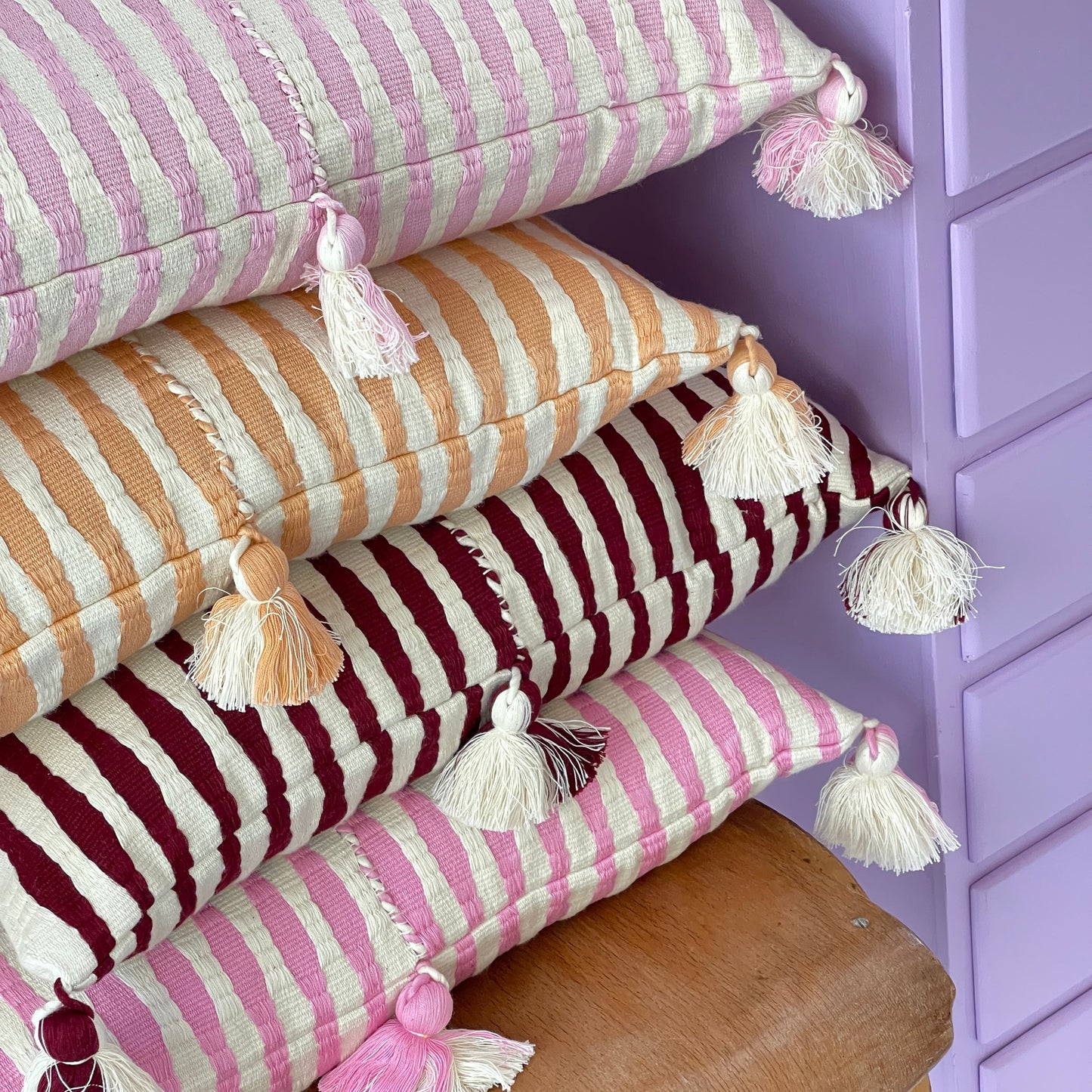 Antigua Pillow - Baby Pink Stripe
