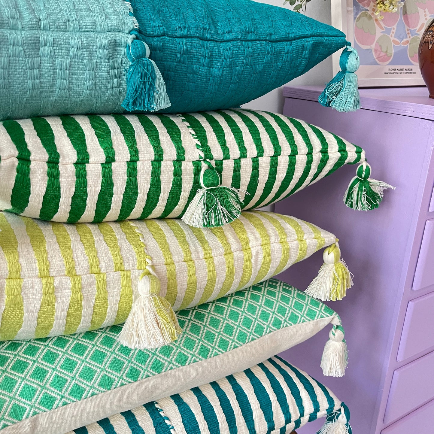 Antigua Pillow - Jade and Faded Aqua Colorblocked