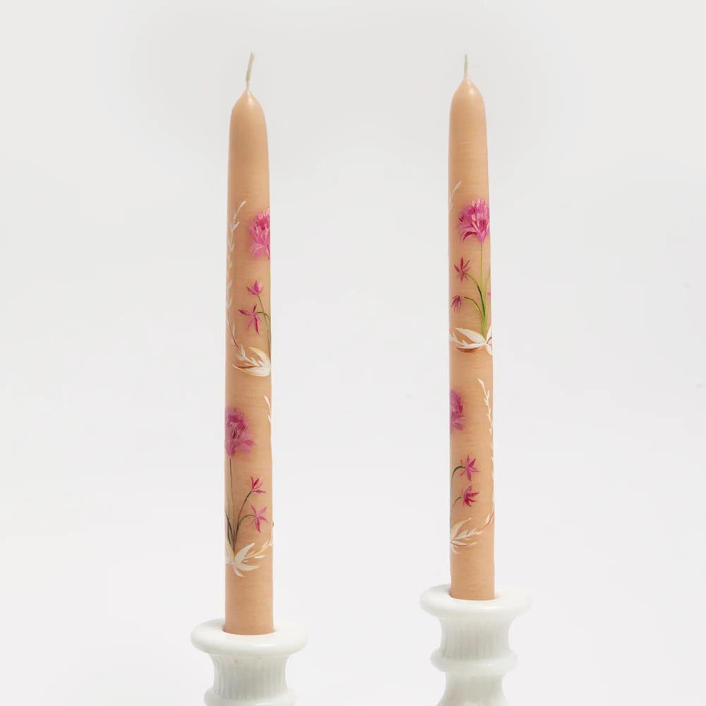 Set of 2 Hand-Painted Tapers - In Bloom