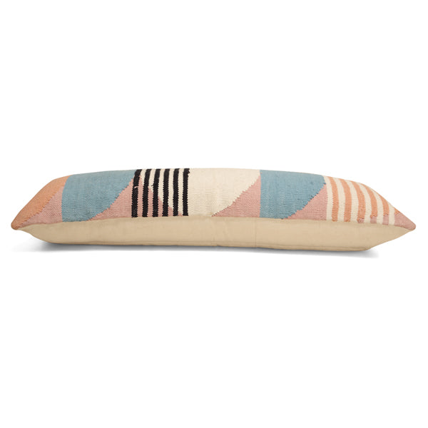 Handmade Circle Geo Lumbar Pillow, Multi Blue - 12x34 inch