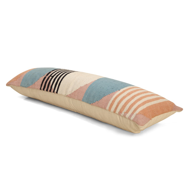 Handmade Circle Geo Lumbar Pillow, Multi Blue - 12x34 inch