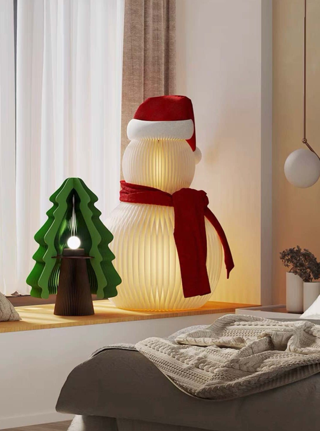 Accordion Snowman Christmas Decor - Honeycomb Foldable Ornament for Neutral Nordic Home