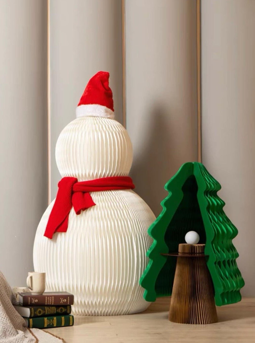 Accordion Snowman Christmas Decor - Honeycomb Foldable Ornament for Neutral Nordic Home