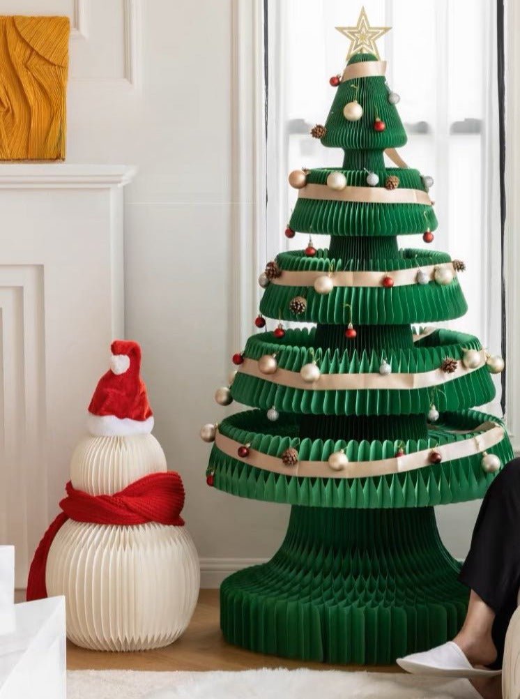 Accordion Snowman Christmas Decor - Honeycomb Foldable Ornament for Neutral Nordic Home