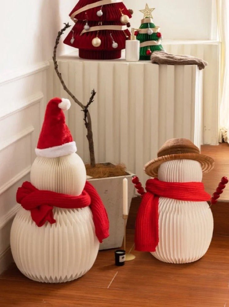 Accordion Snowman Christmas Decor - Honeycomb Foldable Ornament for Neutral Nordic Home