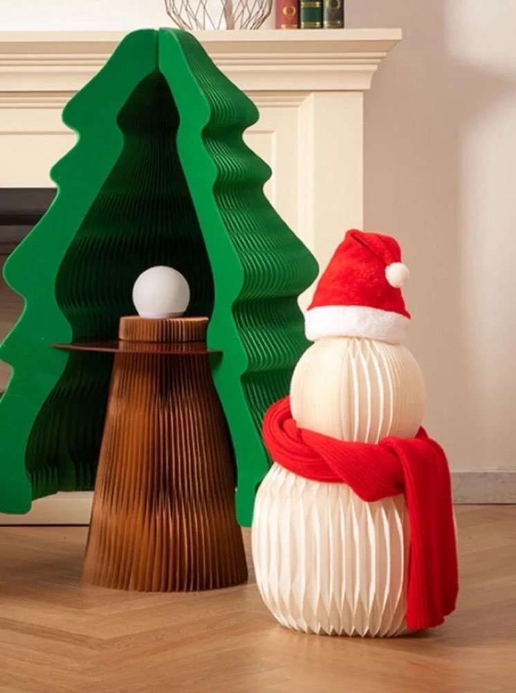 Accordion Snowman Christmas Decor - Honeycomb Foldable Ornament for Neutral Nordic Home