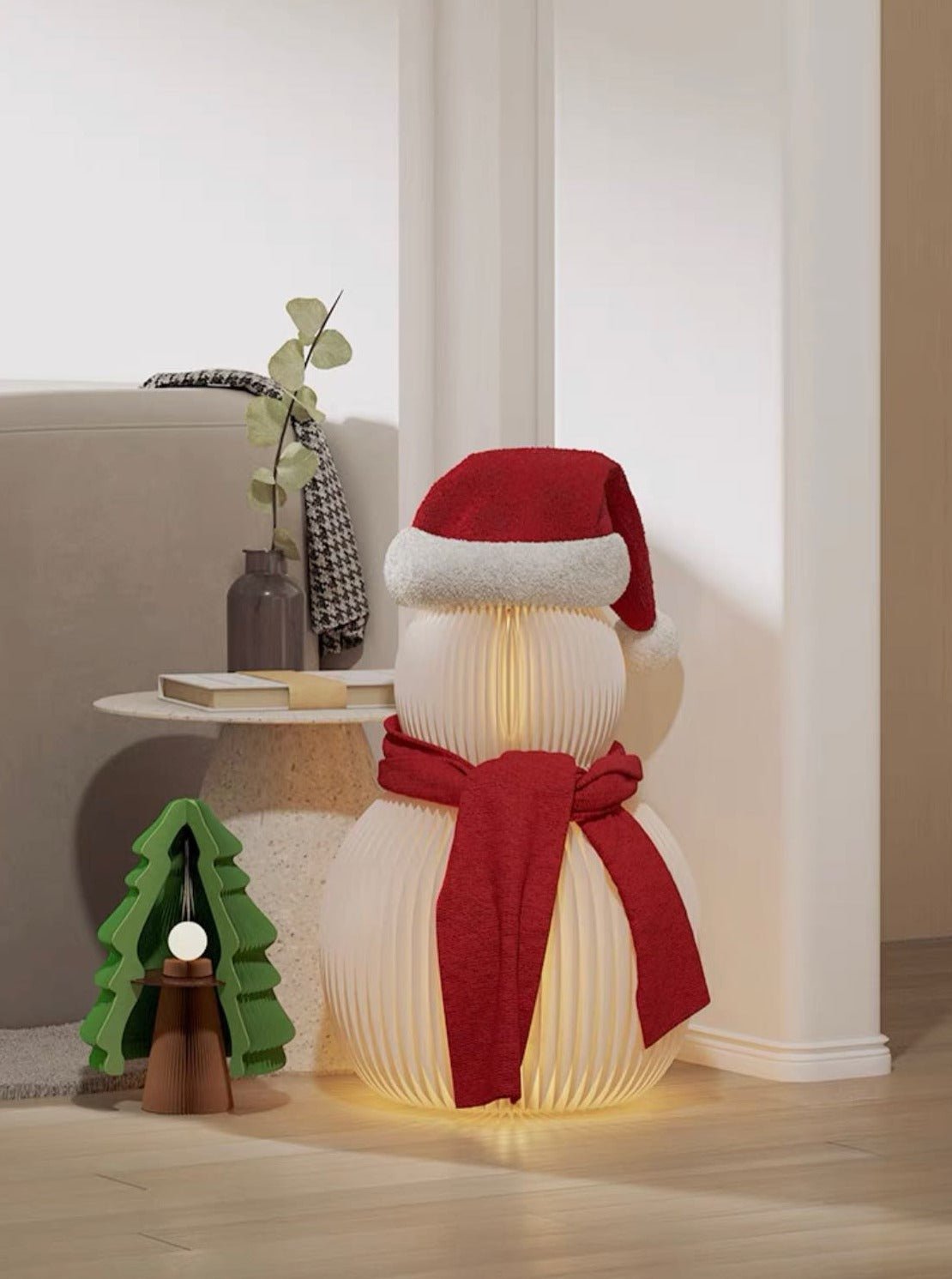 Accordion Snowman Christmas Decor - Honeycomb Foldable Ornament for Neutral Nordic Home