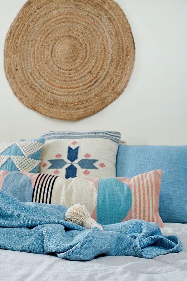 Handmade Circle Geo Lumbar Pillow, Multi Blue - 12x34 inch