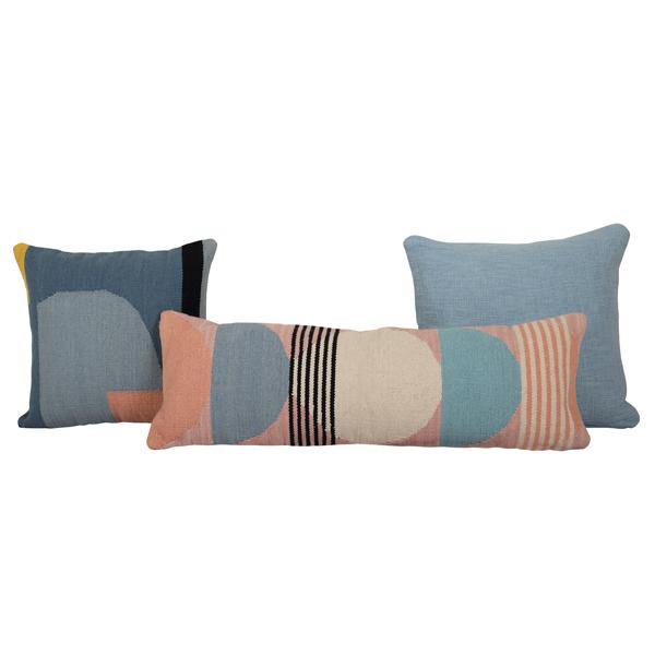 Handmade Circle Geo Lumbar Pillow, Multi Blue - 12x34 inch