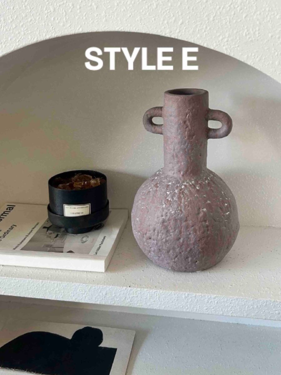 Handmade Wabi Sabi Abstract Pottery Vase, Crude Rustic Decorative Flower Vessel