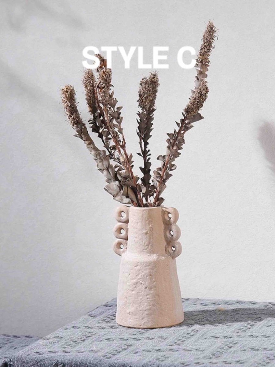 Handmade Wabi Sabi Abstract Pottery Vase, Crude Rustic Decorative Flower Vessel