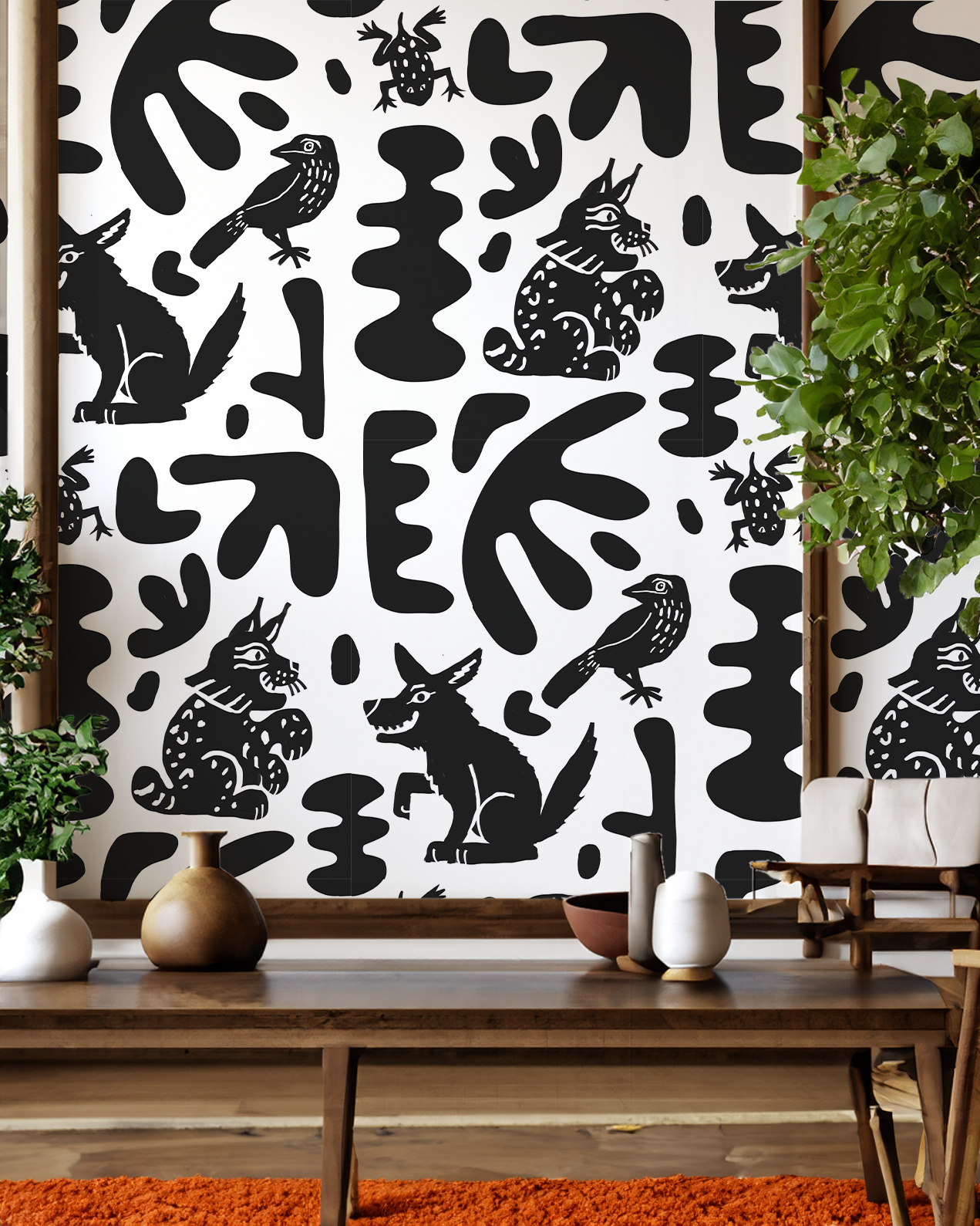 Abstract Animales Wallpaper, white & black