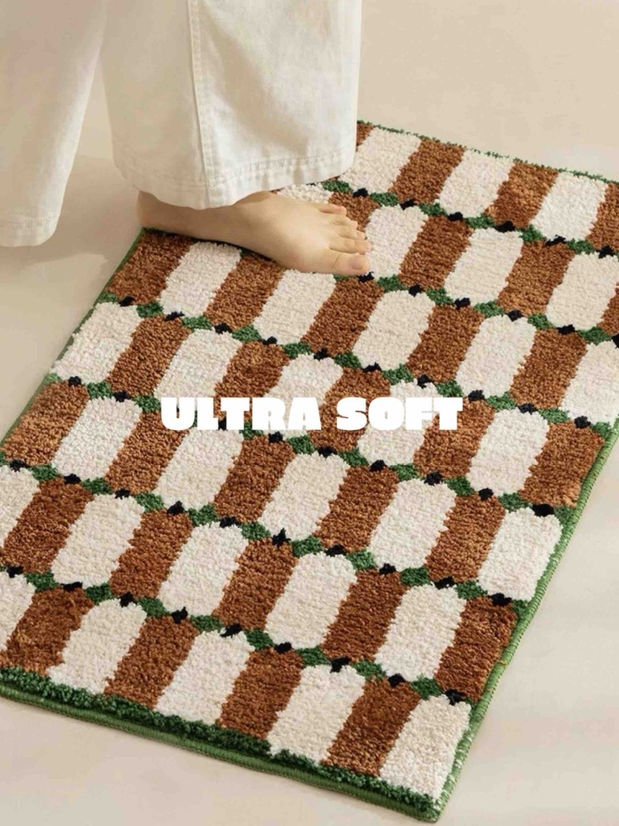Retro Checker Bath Rug, Machine-washable, Ultra Soft & Absorbent