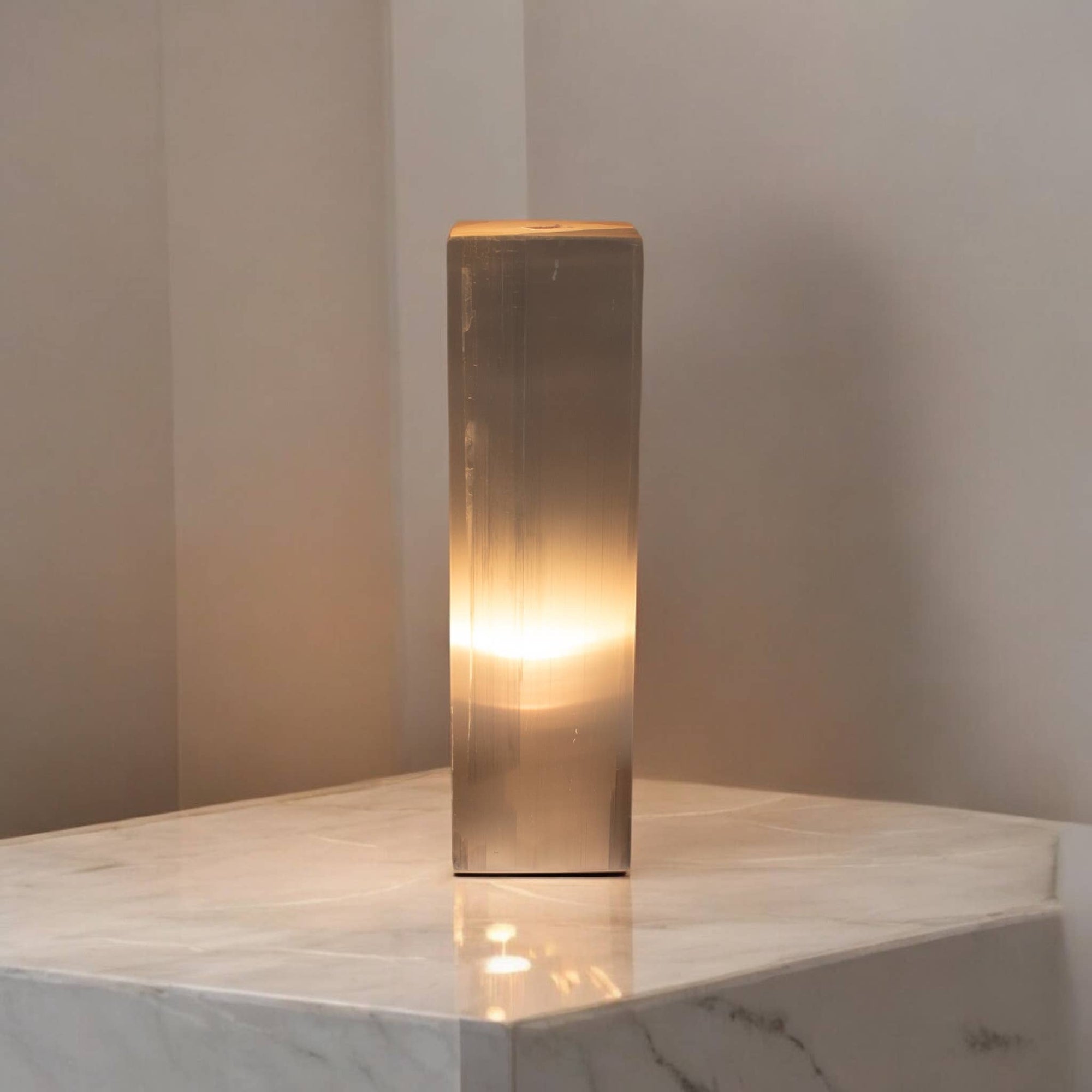 Selenite Lamp Rectangle Tower 29cm