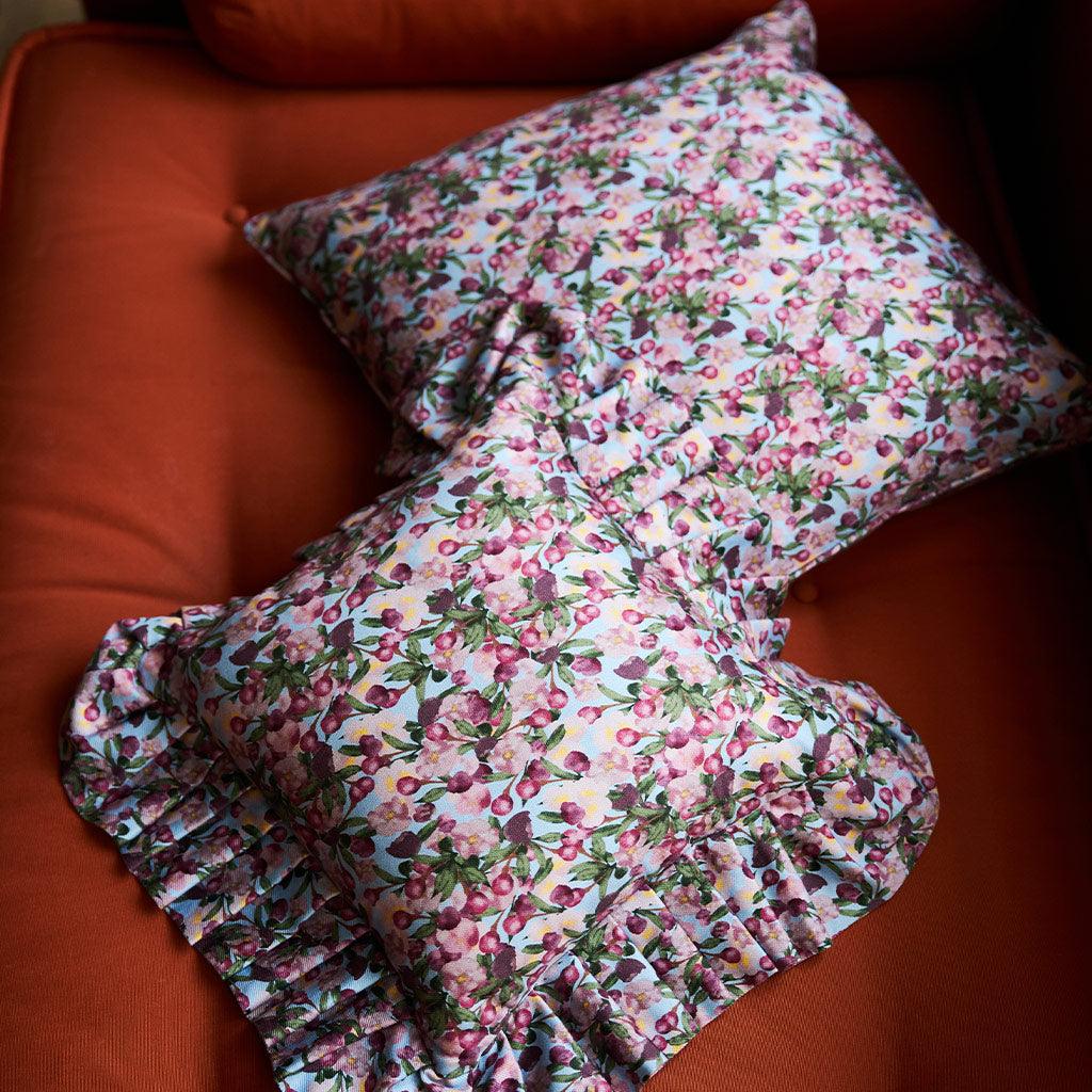 Ruffled Pillow Cover Romance is Dead Blue