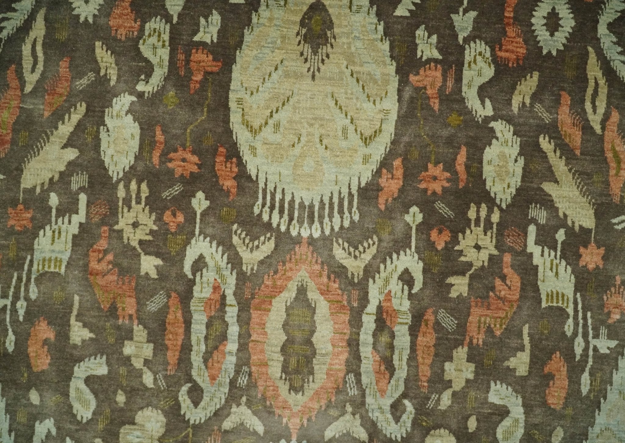 10x10 Round Fine Hand Knotted Green, Rust and Olive Traditional Vintage Persian Style Antique Wool Rug | AGR47 - Arte House
