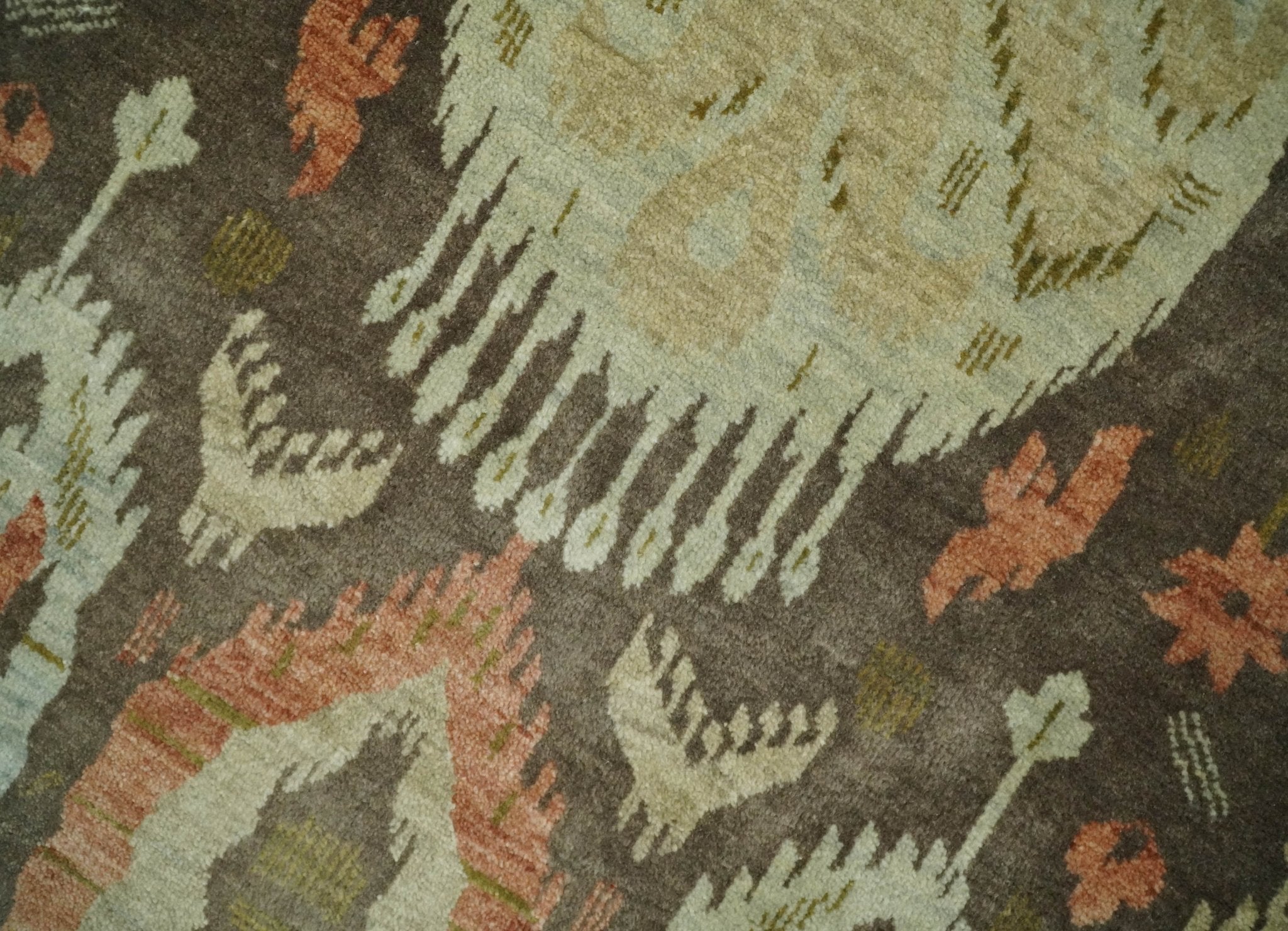 10x10 Round Fine Hand Knotted Green, Rust and Olive Traditional Vintage Persian Style Antique Wool Rug | AGR47 - Arte House
