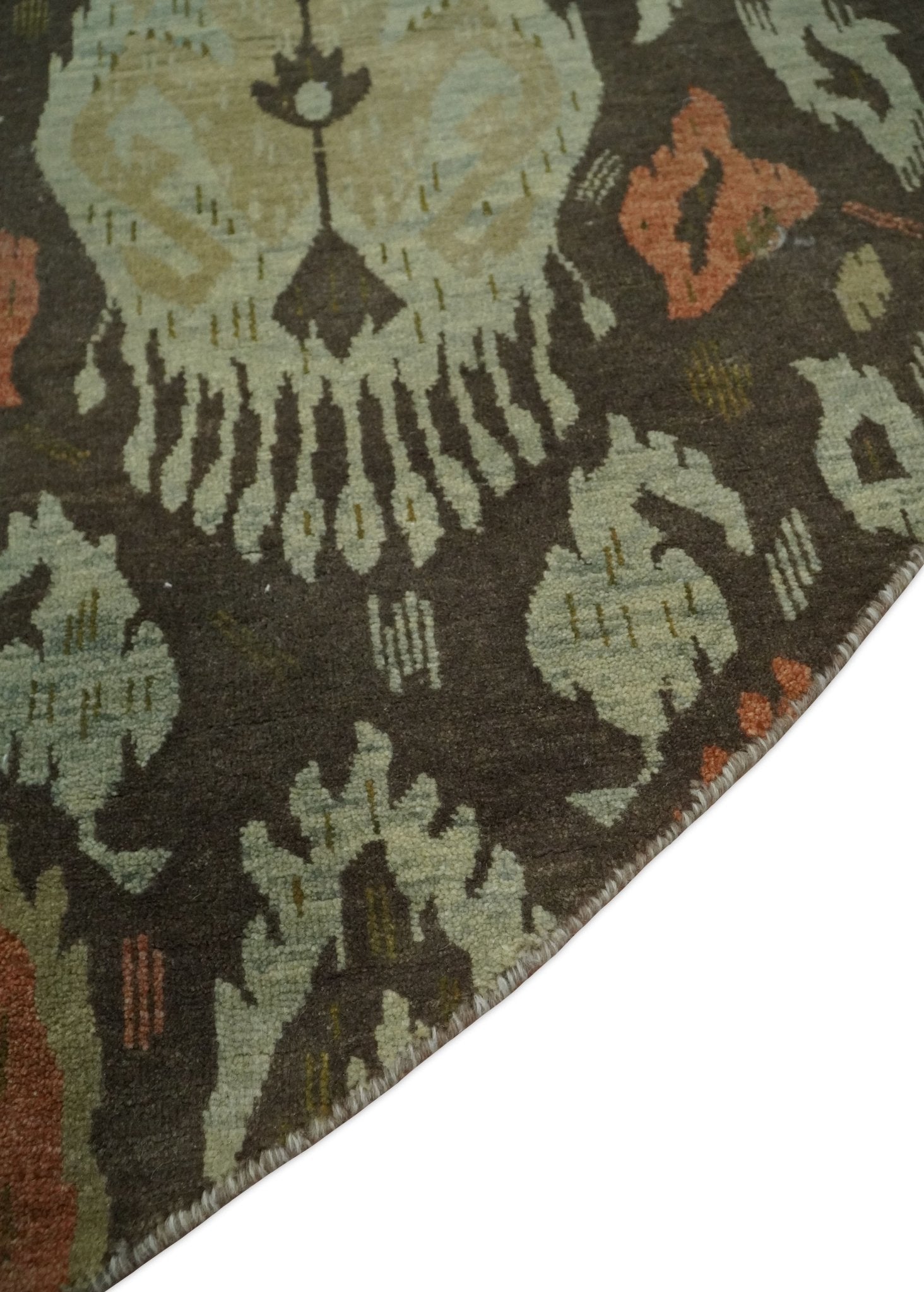 10x10 Round Fine Hand Knotted Green, Rust and Olive Traditional Vintage Persian Style Antique Wool Rug | AGR47 - Arte House