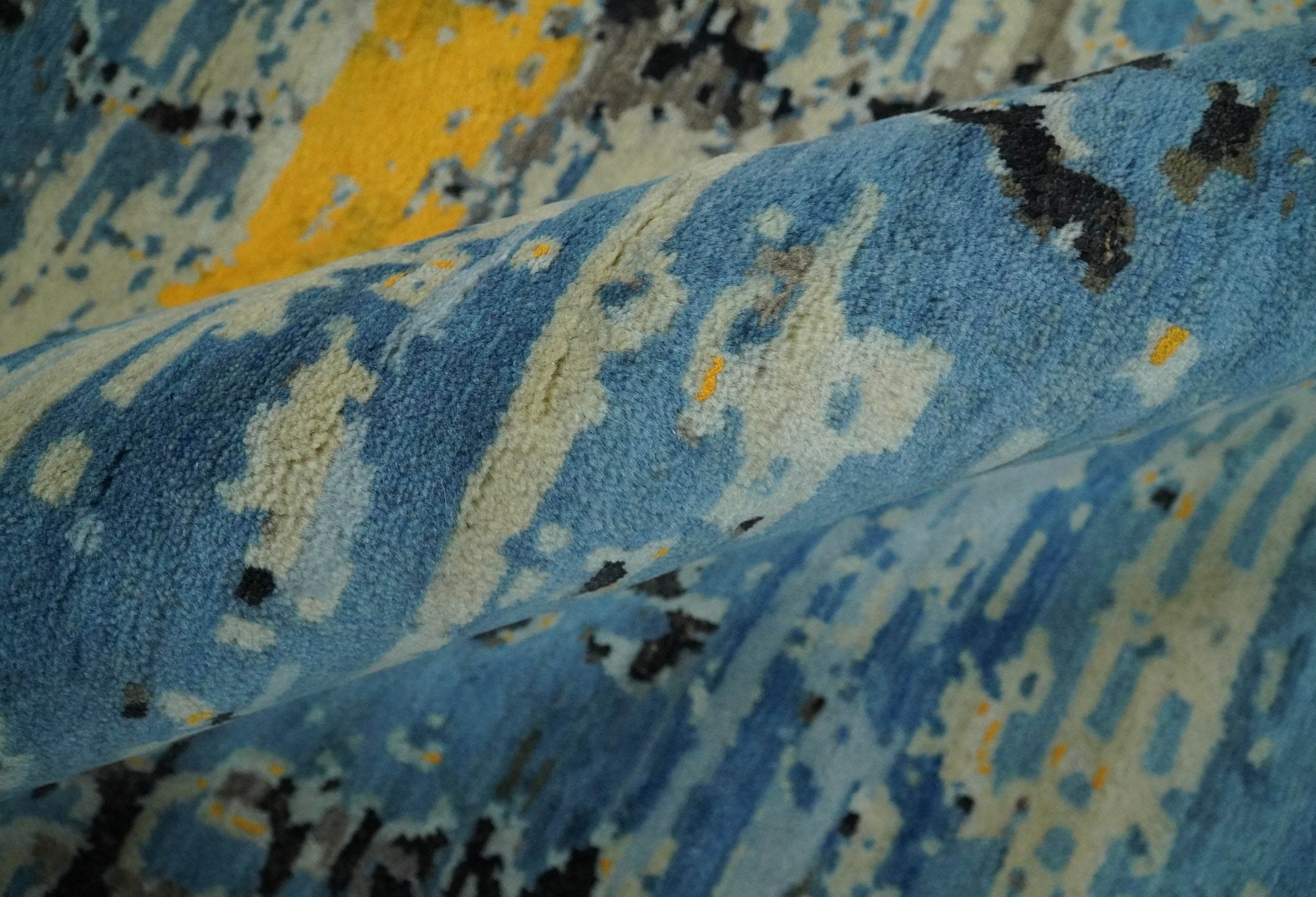 10x14 Fine Hand Knotted Blue and Black Modern Abstract Style Antique Wool and Silk Area Rug | AGR49 - Arte House